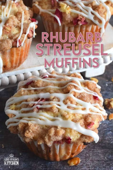 A blissfully tart muffin with just the right amount of sweet; Rhubarb Streusel Muffins consists of fresh rhubarb and crunchy walnuts. And, if that wasn’t enough, the streusel crumb topping is super easy to make and adds a nice flaky crunch to the top of the deliciously soft and moist muffin! Delicious! #rhubarb #streusel #muffins #brunch #summer #rhubarbrecipes Rhubarb Muffins Streusel, Rhubarb Streusel Muffins, Rhubarb Muffins Recipe, Easy Rhubarb Recipes, Rhubarb Desserts Recipes, Strawberry Rhubarb Muffins, Strawberry Rhubarb Recipes, Best Rhubarb Recipes, Blueberry Rhubarb