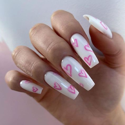 Pink Nails Hearts Valentines Day, Nails For Valentines Day Acrylic, Valentines Day Nails Designs 2024, San Valentine Nails, San Valentine Nails Ideas, Pink Nails Valentine's Day, Nail Ideas For Valentines Day, Nails With Hearts, Vday Nails