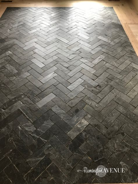 Slate Looking Tile Floor, Dark Tile Floors, Entry Floor, Pool Paving, Herringbone Tile Floors, Herringbone Rug, Entryway Tile, Slate Rug, Mudroom Flooring