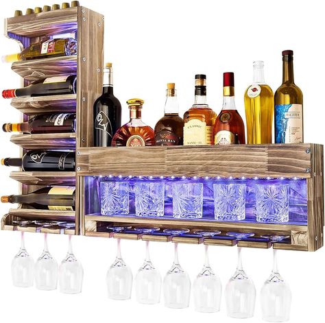 Amazon.com: Homde Wine Rack Wall Mounted Wood,Wine Shelf with Bottle Stemware Glass Holder Rustic, Wine Display Storage Rack with Cork Holder for Home Bar Kitchen Decor (Regular Without LED) : Home & Kitchen Led Light Wall, Home Bar Kitchen, Wine Shelf, Cork Holder, Bar In Casa, Wine Rack Cabinet, Wall Mounted Wine Rack, Wine Shelves, Wine Display