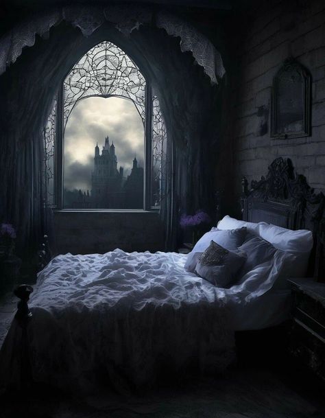 Elf Bedroom, Victorian Gothic Bedroom, Mansion Inspiration, Fantasy Interior, Themed Hotel Rooms, Gothic Manor, Dark Academia Interior, Victorian Gothic Decor, Witches Cottage