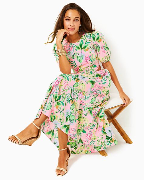 Lyssa Cotton Midi Dress | Lilly Pulitzer Easter Dresses, Southern Outfits, Shower Themes, Cotton Midi Dress, Trendy Clothes For Women, Tier Skirt, Lilly Pulitzer Dress, Matching Dresses, Tops For Leggings