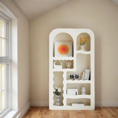 The placement is not defined, you can arbitrarily turn the cabinet around the rounded corner processing, even if it is not placed according to the routine, it is OK. | SUPROT Simple hole French bookcase Brown/White 51.18 x 29.52 x 11.81 in, Wood | QPRO1235 | Wayfair Canada Upcycling Trash, Floor Shelves, Creative Shelving, Louisiana House, French Bookcase, Geometric Bookcase, Bookcase Wood, 4 Shelf Bookcase, Preppy Bedroom