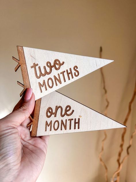 Capture every precious moment with beautifully crafted wooden milestone markers designed to celebrate your baby's growth in style! Baby Monthly Milestones Ideas, Wood Crafts For Kids, Wooden Milestone, Milestone Markers, Acrylic Keepsakes, Laser Cut Wood Crafts, Baby Monthly Milestones, Job Ideas, Pennant Flag