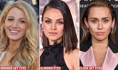 Celebrity makeup artist reveals eight eye shapes and foolproof tips Celebrities With Deep Set Eyes, Protruding Eyes Celebrities, Downward Eyes, Celebrities With Hooded Eyes, Protruding Eyes, Thick Eyeliner, Sunken Eyes, Wide Set Eyes, Droopy Eyes