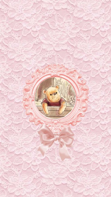 #winniethepooh #winnie #Pooh #pinkframe #lace #pinklace #bow #pinkboard Pooh Bear Wallpaper Aesthetic, Pink Winnie The Pooh Wallpaper, Classic Winnie The Pooh Wallpaper, Aesthetic Wallpaper Winnie The Pooh, Winnie The Pooh Wallpaper Aesthetic Vintage, Girly Aesthetic Pictures, Winnie The Pooh Lockscreen, Winnie The Pooh Wallpaper Aesthetic, Phone Wallpaper Disney