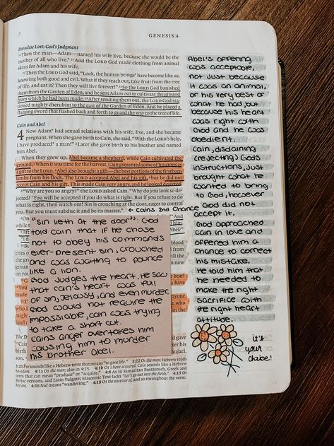 Genesis 4 Bible Journaling Genesis Annotations, New Testament Journaling Ideas, Genesis 4 Bible Journaling, Bible Journaling In Bible, Genesis 3 Bible Journaling, Aesthetic Bible Pictures, Genesis Bible Study Notes, Genesis Bible Journaling Notes, Kjv Bible Study