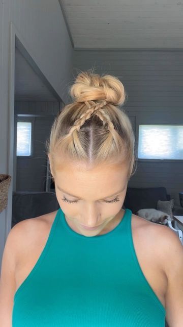 Audrey Anne Jean on Instagram: "Fun bun 🤍YAY or NAY? Disregard the orange wrists pls🙈 • • • #summerhair #summerhairstyles #hairinsiration #bunhack #beachhair #hairstyles #hair #backtoschoolhairstyles #simplehairstyles #hairinspo #hairtutorial #hairhacks #hair #hairhack #bun #easyhairstyles #spring #style #americanstyle" Tinkerbell Bun Hairstyles, Ice Skater Hairstyles, Hairstyles Sports Active, Dance Hairstyles Dancers, Dancer Hairstyles, Gymnastics Meet Hair, Tennis Hairstyles, Basketball Hairstyles, Gymnastics Hair