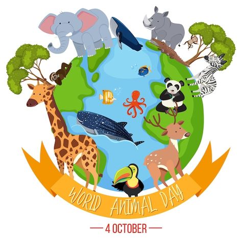 World animal day banner with wild animal... | Premium Vector #Freepik #vector #beak #bird-cartoon #animal-clipart #elephant-cartoon World Animal Day Activities For Kids, National Animal Day, Environmental Crafts, Dog Paw Art, World Animal Day, Elephant Cartoon, Animal Day, Bird Cartoon, Paw Art