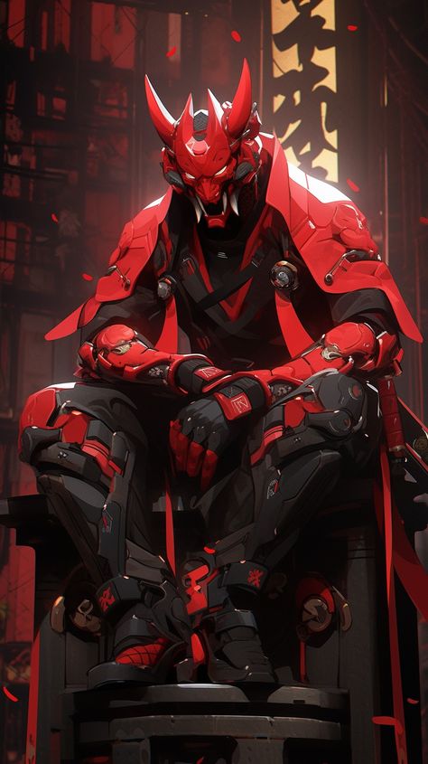 Sci Fi Ninja, Cyberpunk Assassin, Cyberpunk Suit, Chinese Demon, Red Samurai, Oni Samurai, Dragon Armor, Futuristic Armor, Joker Artwork