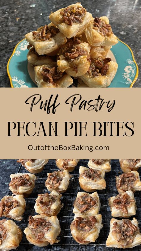 If you’re a fan of pecan pie but you’re looking for a quick, tasty dessert, this is the recipe for you! In this post I’m going to show you how to make delicious Pecan Pie Bites using a simple sheet of puff pastry. Pecan Pie Bites Puff Pastry, Thanksgiving Recipes Dessert Puff Pastries, Ideas For Puff Pastry Sheets, Cookies With Puff Pastry, Puff Pastry Dessert Thanksgiving, Pecan Pie Pastry, Uses For Puff Pastry Sheets, Thanksgiving Desserts Puff Pastry, Easy Recipes With Puff Pastry Sheets