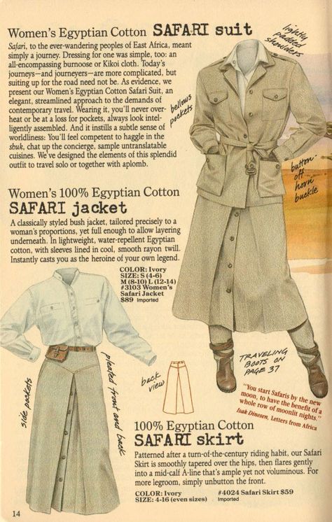 Out Of Africa Style, Safari Skirt, Safari Outfit, Safari Outfits, Vintage Safari, Adventure Outfit, Dapper Day, Safari Adventure, Out Of Africa