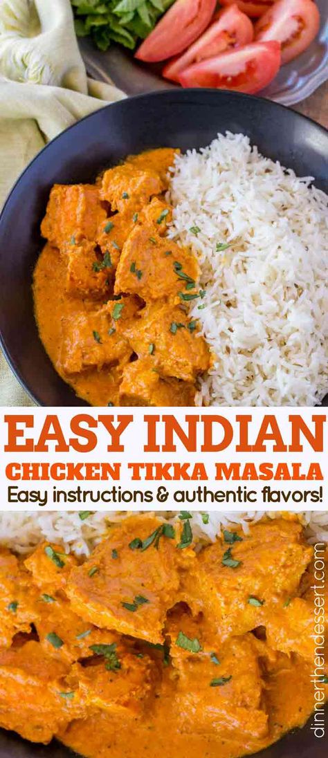 Chicken Tikka Masala is a delicious creamy tomato sauce based Indian recipe made with white meat chicken and plenty of bold spices including garlic, ginger, cumin and coriander. | #indianfood #indianrecipes #tikkamasala #indiantikka #tikka #chickentikkamasala #chickentikka #indianchickenrecipes #dinnerthendessert #easyindianfood Easy Chicken Tikka Masala, Food Feast, Dinner Then Dessert, Indian Chicken Recipes, Easy Indian Recipes, Bbq Chicken Pizza, Indian Chicken, Indian Recipe, Creamy Tomato Sauce