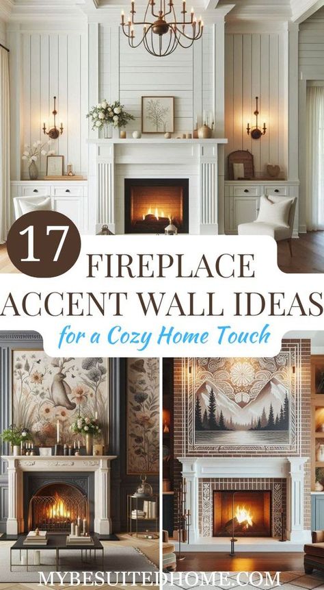 Discover 17 inspiring fireplace accent wall ideas to add a cozy touch to your home. Transform your living space with these stylish and warm design inspirations. #FireplaceAccentWall #CozyHome #HomeDecor #InteriorDesign #FireplaceIdeas #AccentWall #LivingRoomDecor #WarmAndCozy #HomeInspiration #StylishHome #DecorIdeas #HomeMakeover Shiplap Over Fireplace Mantel, Fireplace With Shiplap Wall, Wall Next To Fireplace, Fireplace Shiplap Wall, Fireplace Accent Wall Ideas, Modern Fireplace Makeover, Shiplap Fireplace Wall, Update Brick Fireplace, Above Fireplace Ideas