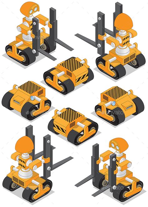 Set of Robotic Loaders by CaryMc | GraphicRiver Mech Robot, Fantasy City Map, Robotic Toys, Robot Cartoon, Wall Shelves Design, Fantasy City, Army Vehicles, Robot Toy, Robot Design