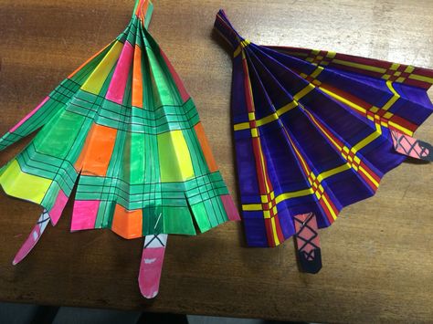 Highland dancing decorations.  The children coloured in the tartan, concertina folded the paper, stapled them at the top and added the legs ready to be put on string and hung across the stage! Scottish Art Ideas For Kids, Burns Night Activities, Burns Night Crafts, Robert Burns Day, Katie Morag, Scottish Crafts, Tartan Crafts, Burns Day, Art Ideas For Kids