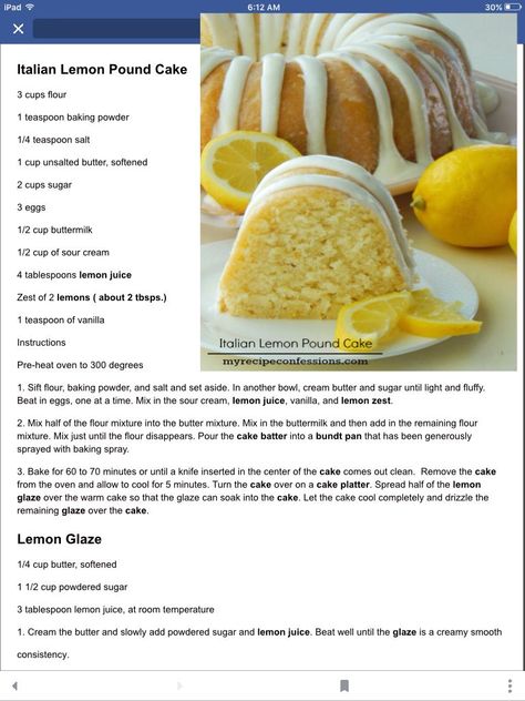 Australian Pavlova, Italian Lemon Pound Cake, Lemon Pound Cake Recipe, Lemon Bundt Cake, Lemon Cake Recipe, Lemon Dessert Recipes, Lemon Pound Cake, Bundt Cakes Recipes, Monkey Bread