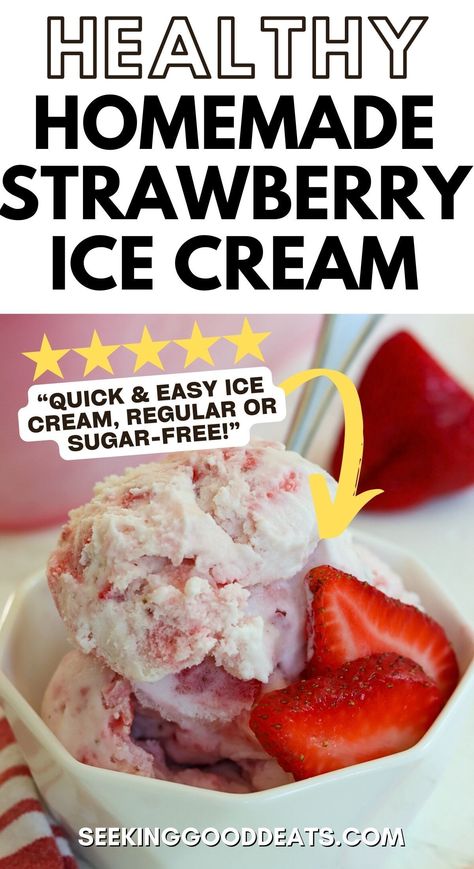 Fresh homemade strawberry ice cream recipe is a delicious treat. There is nothing like homemade ice cream recipe - fresh plump juicy strawberries, sweetened cream, and vanilla - YES, please! Make this regular or sugar free! The perfect Summer treat for dessert. Keto Strawberry Ice Cream, Homemade Ice Cream Recipe, Sugar Free Desserts Easy, Sugar Free Ice Cream, Homemade Strawberry Ice Cream, Strawberry Ice Cream Recipe, Low Carb Ice Cream, Smartphone Hacks, Easy Ice Cream