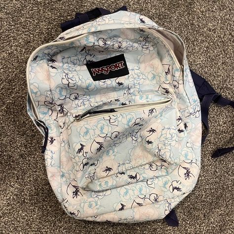 jansport backpack, blue, white White Floral Design, Blue And White Floral, Blue Backpack, Jansport Backpack, White Shop, Dark Blue, Blue White, Floral Design, Light Blue