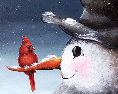 Michelle The Painter, Christmas Canvas Art, Christmas Paintings On Canvas, Christmas Artwork, Christmas Card Art, Cardinal Bird, Snowman Painting, Easy Canvas Painting, Watercolor Christmas Cards