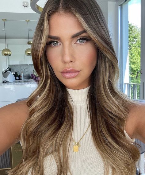 Natural Level 6 Balayage, Honey Brown Hair With Face Framing Highlights, Bronde Balayage Wedding Hair, Highlights For Green Eyes, Balayage Green Eyes, Balayage Hair Blonde Brown, Level 6 Hair, Blonde With Brown Highlights, Level 6 Hair Color