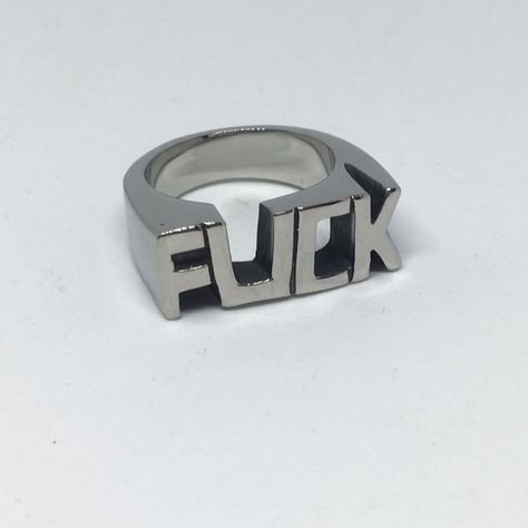 Random Trinkets, Hard Images, Word Ring, Outfit Aesthetics, Accessory Inspo, Swear Word, Mens Gold Jewelry, Funny Tattoos, Jewelry Accessories Ideas