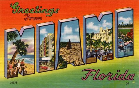 Greetings from Miami, Florida - Large Letter Postcard | Flickr ... Miami Poster, How To Play Dominoes, Florida Poster, Art Deco Clock, Postcard Vintage, Florida Art, Miami Beach Florida, Big Letters, Large Letters