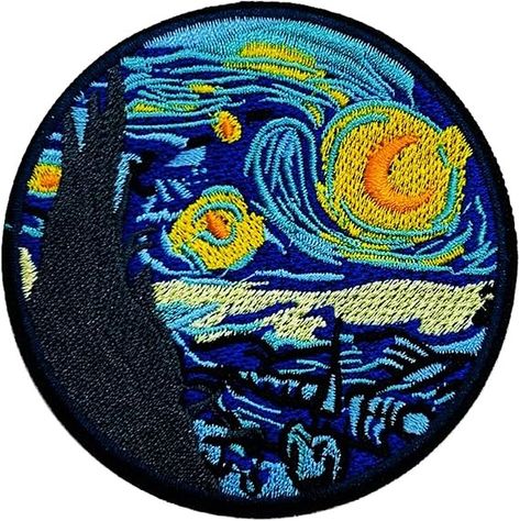 Amazon.com: Wikineon Iron On Embroidered Patch, Van Gogh Starry Night Patch - Embroidered Applique Badge Iron On/Sew On DIY Clothing Accessories, Perfect for Backpack, Clothes, Hats & Jeans : Arts, Crafts & Sewing Bordados Aesthetic, Vest Jackets, Funny Patches, Flower Cat, Cat Patch, Backpack Clothes, Blue Vans, Iron On Embroidered Patches, Cute Patches