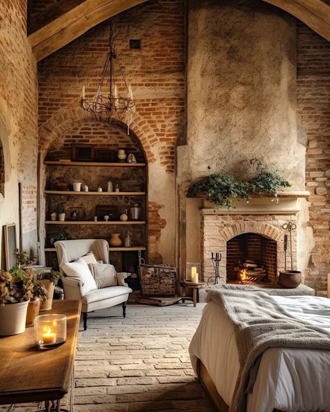 Brick Bedroom, Brick Walls, House Inspo, Dream Home Design, House Inspiration, My Dream Home, Cozy House, In The Middle, Rustic House