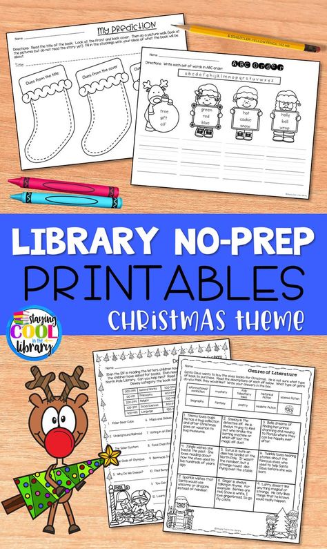 Teach your elementary students library skills with these no prep worksheets and printables with a Christmas theme. Perfect to leave for a substitute. Can use with K-5 students in a school library media center. Includes library surveys for end of year reflection. Review nonfiction, fiction, Dewey Decimal System, genres, alphabetical order, ELA skills, dictionary skills, reference materials, parts of a book, book reports and reviews and much more. #stayingcoolinthelibrary Christmas Library, Decimals Activity, Year Reflection, Dewey Decimal System, Dictionary Skills, Library Lesson Plans, Dewey Decimal, Library Media Specialist, Social Studies Education