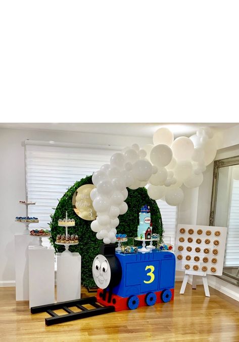 Train Birthday Party Decorations, Train Theme Birthday Party, Thomas The Train Birthday Party, 2nd Birthday Photos, Train Birthday Party, Thomas Birthday, Thomas Train, Disney Cars Party, Train Theme