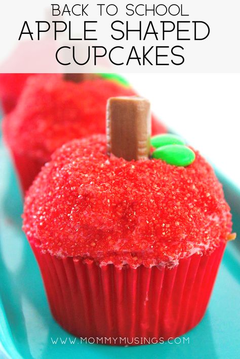 Adorable Back to School Apple Shaped Cupcakes - Easy Back to School Treat #backtoschool #backtoschoolideas #cupcakeideas #cupcakerecipes #appleshape #cupcakes #dessertideas Apple Shaped Cupcakes, Back To School Cupcakes, Harvest Dance, Shaped Cupcakes, Fluffy Buttercream Frosting, Fluffy Buttercream, Cupcake Recipes For Kids, School Cupcakes, Moist Vanilla Cupcakes