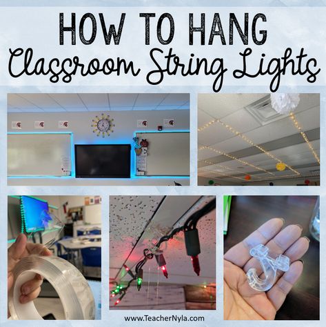 Are you looking for tips on how to hang string lights in your classroom? Teachers are using string lights in their classroom for ambient lighting. There are LED strip lights, LED string lights, and fairy lights with dimmers. For many types… Cinder Block Classroom Walls, Classroom Lighting Ideas Elementary, Classroom String Lights, Fairy Lights Classroom, Led Lights Classroom, Classroom Lighting, Classroom Corner, Classroom Ceiling, Classroom Window