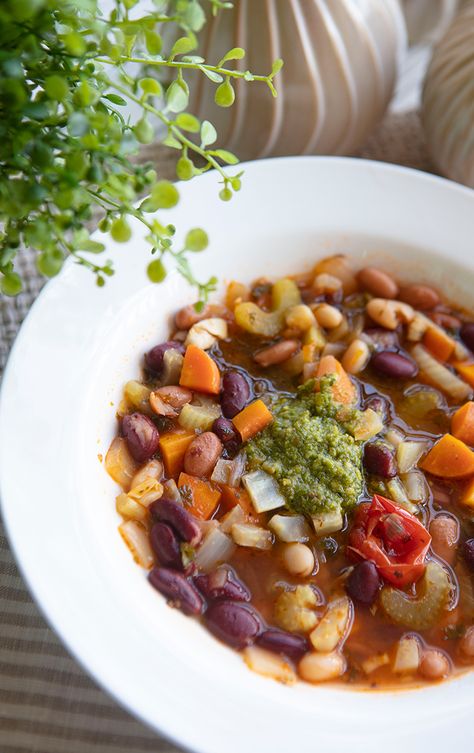 Three Bean Minestrone | Italian Food Forever Three Bean Minestrone, 3 Bean Minestrone, Three Bean Minestrone Soup, 3 Bean Minestrone Soup, Bean Minestrone Soup, Delicious Vegetable Recipes, Canning Cherry Tomatoes, Bean And Vegetable Soup, Yummy Vegetable Recipes