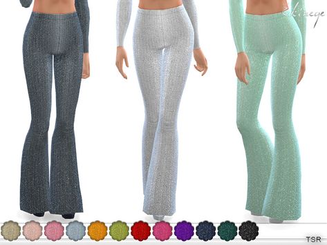 Knit Flare Pants, Glitter Pants, Pelo Sims, Ribbed Flares, Red Costume, Sims 4 Teen, Flared Leggings, Women Formals, Sims 4 Clothing