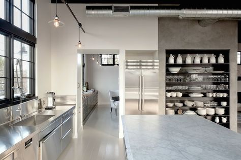 Modern Industrial Kitchen Design, Industrial Decor Kitchen, Modern Industrial Kitchen, Design Interior Modern, Industrial Kitchen Design, Loft Kitchen, Industrial Style Kitchen, Bedroom Minimalist, Casa Country