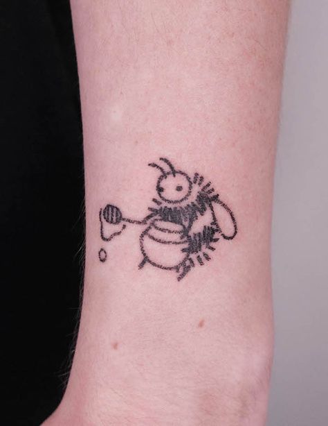 48 Unique Bee Tattoos with Meaning - Our Mindful Life Snake And Bee Tattoo, Bee Swarm Tattoo, Bumblebee And Flower Tattoo, Wooly Bear Caterpillar Tattoo, Practical Tattoo Ideas, Funny Bee Tattoo, Bee Themed Tattoo, Little Bumble Bee Tattoo, Honeybee Tattoo Ideas