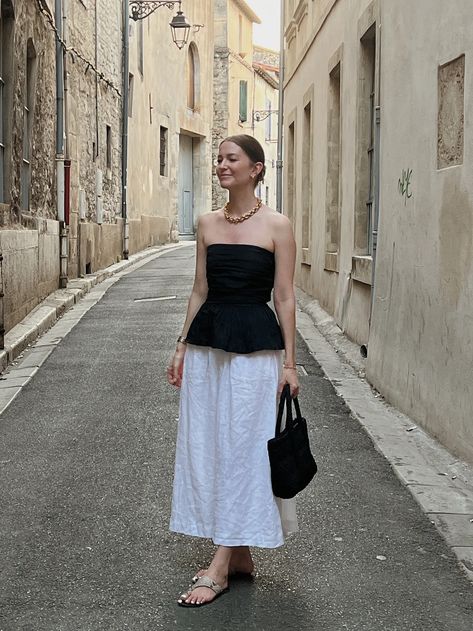 Everything I wore in the South of France - by Marissa Cox Classic French Summer Style, South Of France Aesthetic Outfit, South France Outfits, Summer In France Outfit, White Linen Skirt Outfit, South Of France Outfits, French Villages, French Outfits, France Outfits