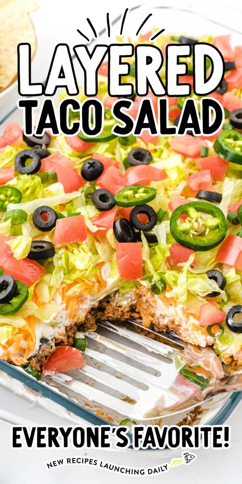 Taco Salad Appetizer, Taco Salad Bake, Taco Salad Dinner, Baked Taco Salad, Layer Taco Salad, Recipe For Taco Salad, Layered Taco, Taco Salad Potluck, How To Make Taco Salad