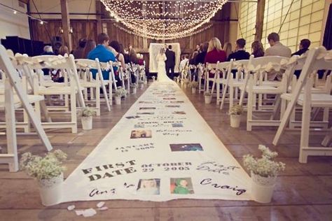 11 Ideas for the Sweetest Vow Renewal Ceremony | Brit + Co Personalized Aisle Runner, Vow Renewal Ceremony, Wedding Vows Renewal, Aisle Runner, Maggie Sottero, Wedding Aisle, Vow Renewal, Wedding Vows, Here Comes The Bride