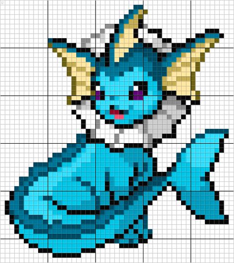 Vaporeon Pokemon Decal, Pixel Art Maker, Pixel Pokemon, Pokemon Cross Stitch Patterns, Pokemon Pixel, Pokemon Cross Stitch, Pokemon Bead, Pixel Art Pokemon, Pokemon Pattern