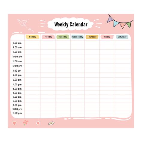 School Weekly Schedule Printable, Time Slots Template, 2023 Weekly Calendar Printable Free, Study Schedule Template Free Printable, Weekly Calendar Design, Time Schedule Design, Weekly Planner With Times, Cute Weekly Schedule, School Weekly Schedule