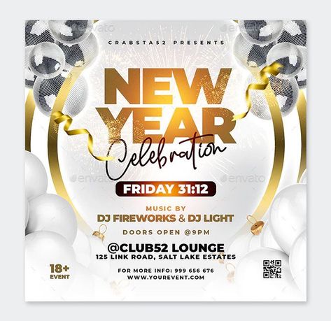 Happy New Year Creative Poster Design, Happy New Year Flyer Design, New Years Flyer, New Year Flyer Design, New Year Party Flyer, New Year Flyer, Glamour Party, Party Flyers, Church Poster Design