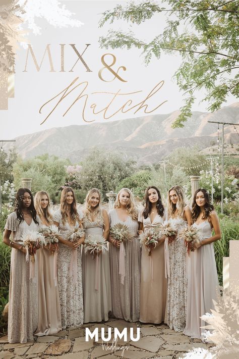 Mix Texture Bridesmaid Dresses, Neutral Textured Bridesmaid Dresses, Pastel Gold Bridesmaid Dresses, Neutral Tones Bridesmaid Dresses, Antique Bridesmaid Dresses, Mixed Beige Bridesmaid Dresses, Neutral Long Sleeve Dress, Bridesmaid Dresses Ivory Long, Different Neutral Bridesmaid Dresses