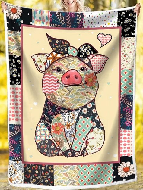 Pig Quilt, Bandana Blanket, Sofa Bed Office, Rainbow Blanket, Pig Cartoon, Cute Pig, Modern Knitting, Bed Throw Blanket, Sherpa Throw Blankets