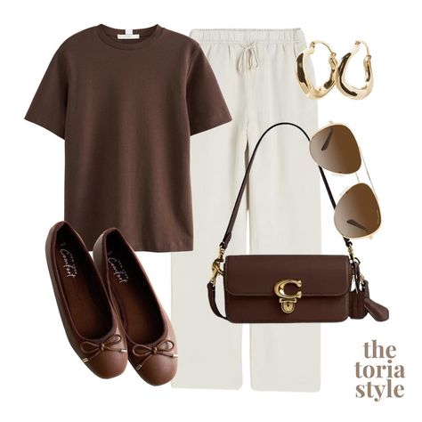 chocolate brown 🤎 save this post for future outfit inspo ✨ be sure to follow @thetoriastyle for daily outfits! 🤍 #thursdaystylefiles #thursdayoutfit #chocolatebrown #brownoutfit #summerstyleinspo #dailyoutfitinspo Brown Monochrome Outfit Summer, Brown Tshirt Outfit Women, Brown Longsleeves Outfit, Brown Clothes Outfit, Brown Shoes Womens Outfit, Brown Hair Outfits, Brown T Shirt Outfit, Brown Summer Outfits, Brown Outfits For Women