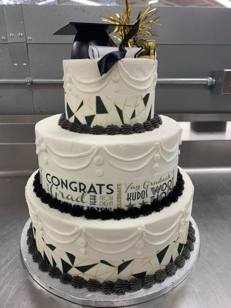 Graduation Cake 2 Layers, Graduation Tier Cakes, 3 Tier Graduation Cake Ideas, 3 Tier Graduation Cake, 2 Tier Graduation Cake, Farewell Party Decorations, High School Graduation Cakes, Grad Cakes, Graduation Cake Designs