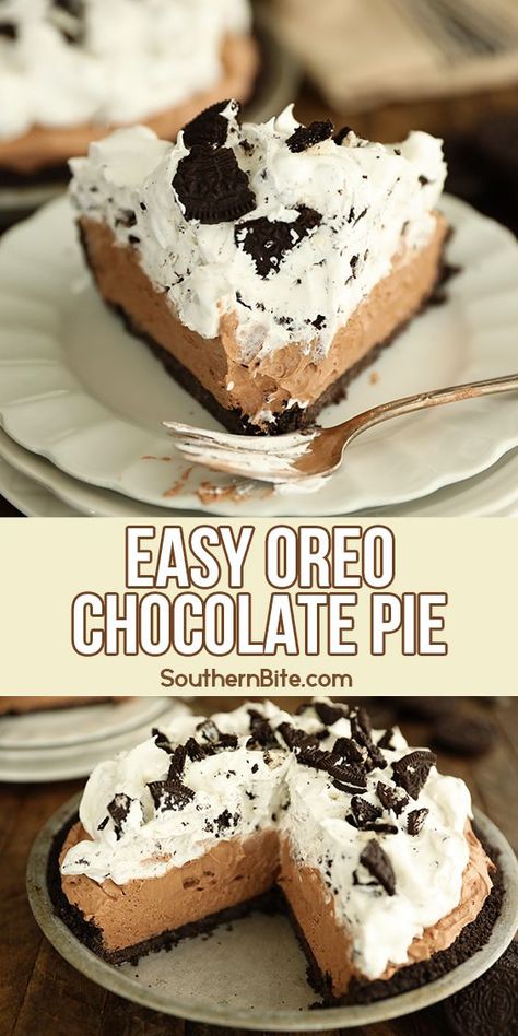 Oreo Chocolate Cream Pie, Frozen Pudding Pie, Choc Cream Pie Recipe, Freezer Pies Recipes, Oreo Pie No Bake, Chocolate Pie Recipe Easy, Oreo Chocolate Pie, Easy No Bake Pies, Chocolate Oreo Pie