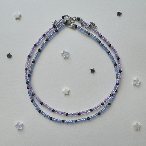 matching handmade beaded purple and blue necklaces !  ⋆. ݁⭒ #beadedjewelry #handmadejewelry #jewelry . Blue And Purple Beaded Bracelet, Blue And Purple Bracelet, Blue Necklaces, Bracelet Stuff, Purple Bracelet, Blue Necklace, Matching Bracelets, Matching Necklaces, Try On