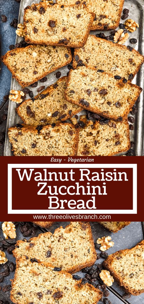 Zucchini Raisin Bread, Zucchini Bread With Raisins, Raisin Nut Bread Recipe, Cinnamon Rasin Bread, Summer Squash Bread, Zucchini Desserts, Easy Zucchini Bread Recipes, Moist Zucchini Bread, Squash Bread